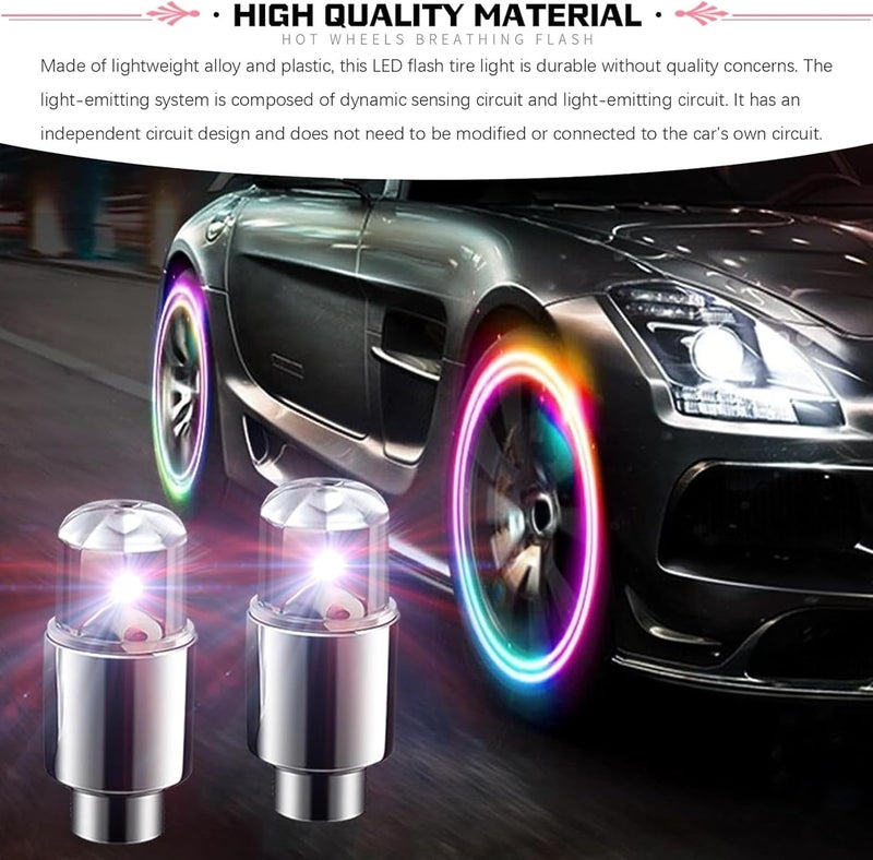 Fluher 6 PCS Car Tire Valve Light, Cool Modify Night Light Safety Shock Sensor Flash Light, Waterproof Tire Valve Stem LED Cap, Universal Wheel Decoration Accessory for Car Motorcycle (Multicolored) - Image 3